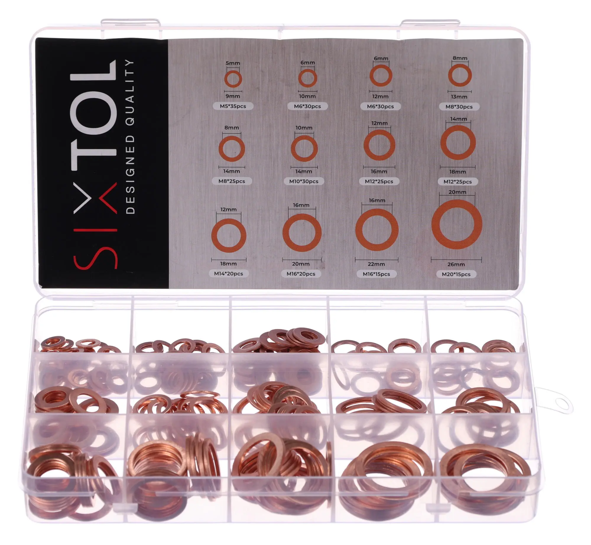 Sixtol Sada měděných těsnících kroužků MECHANIC RING SET 2, M5–M20, 300 ks