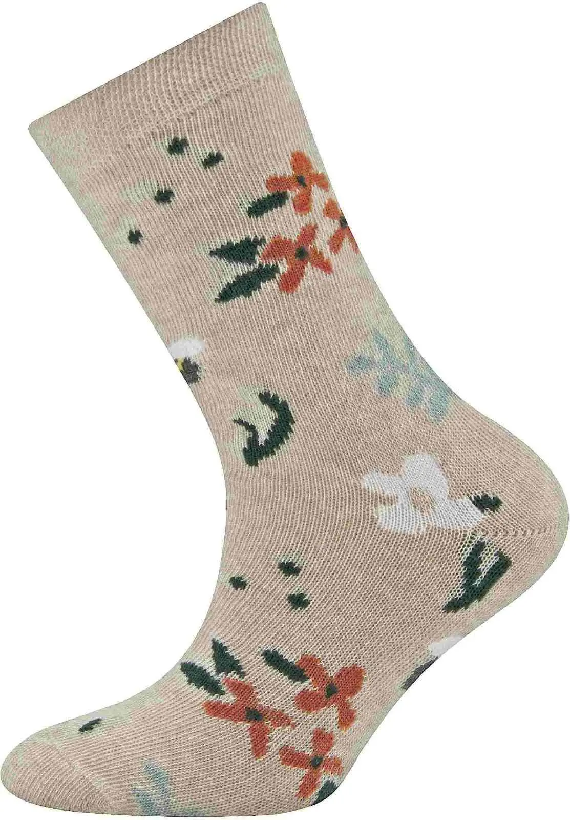 Dětské ponožky Ewers Socken GOTS Blumen - beige mel 27-30