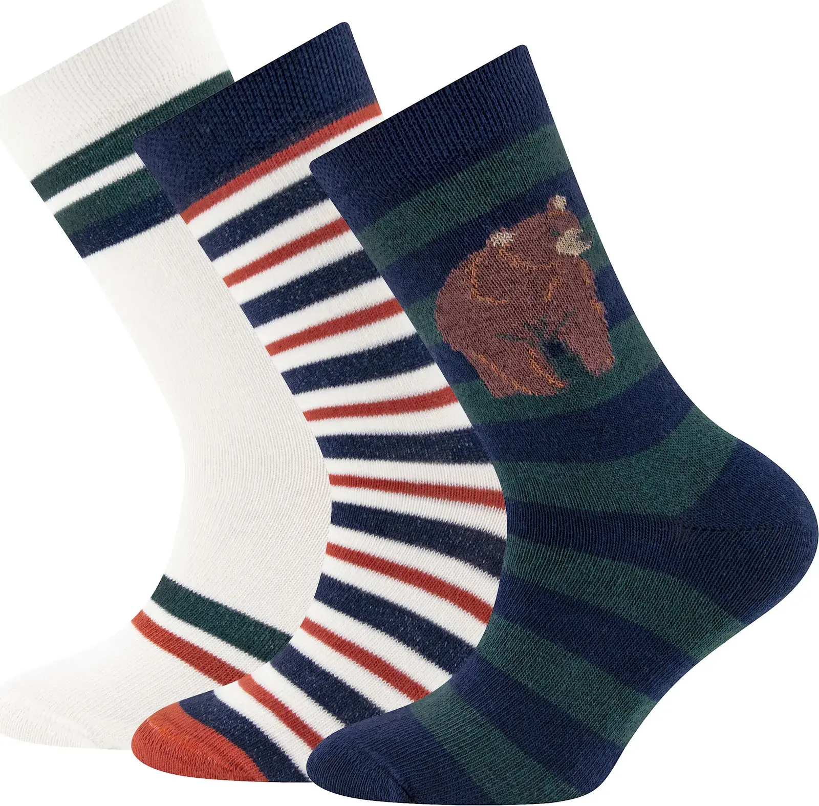 3-balení dětských ponožek Ewers Socken 3er Pack Bär/Ringel - latte, blau, grün, rot 31-34