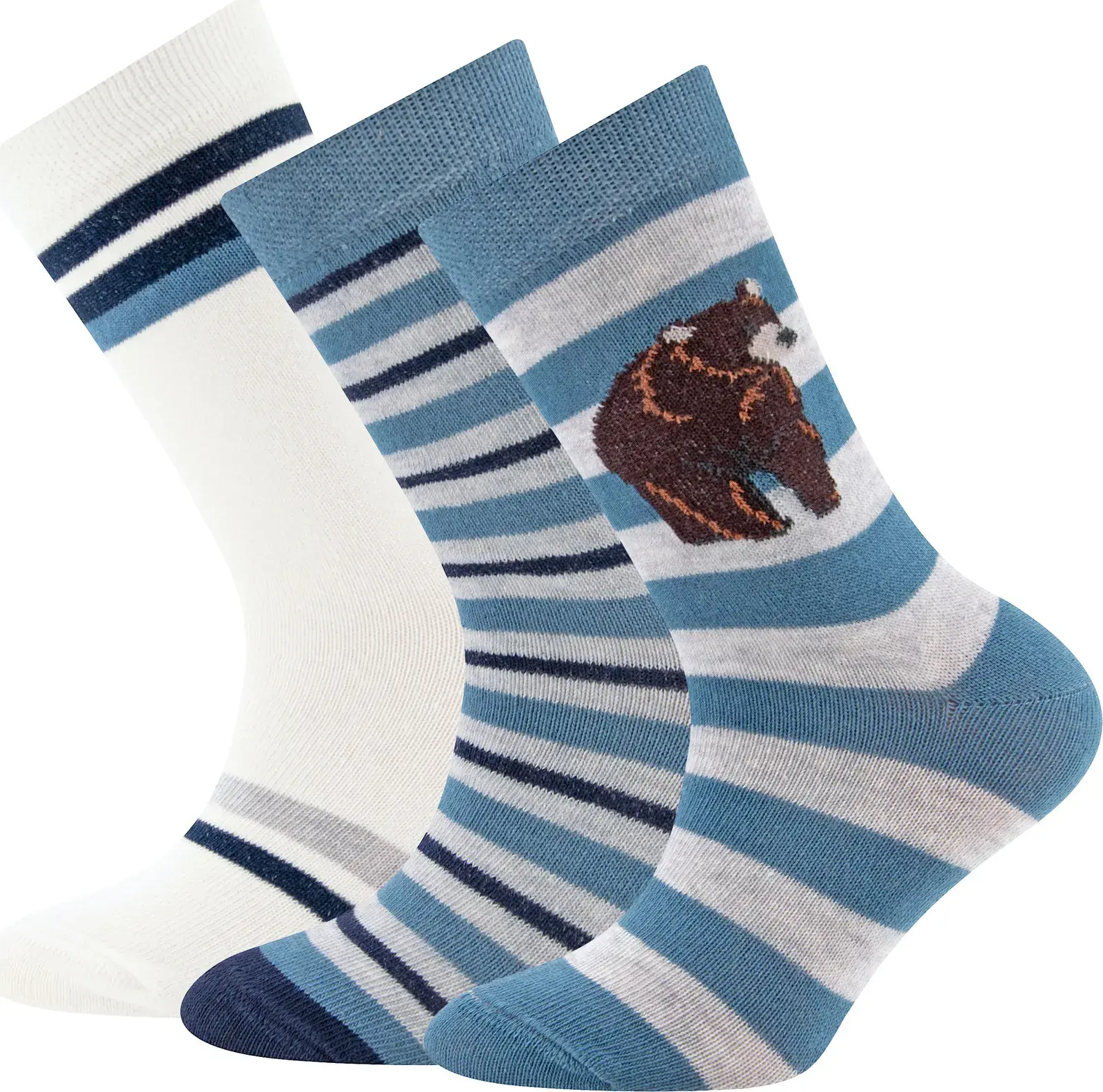 3-balení dětských ponožek Ewers Socken 3er Pack Bär/Ringel - blau, latte 35-38