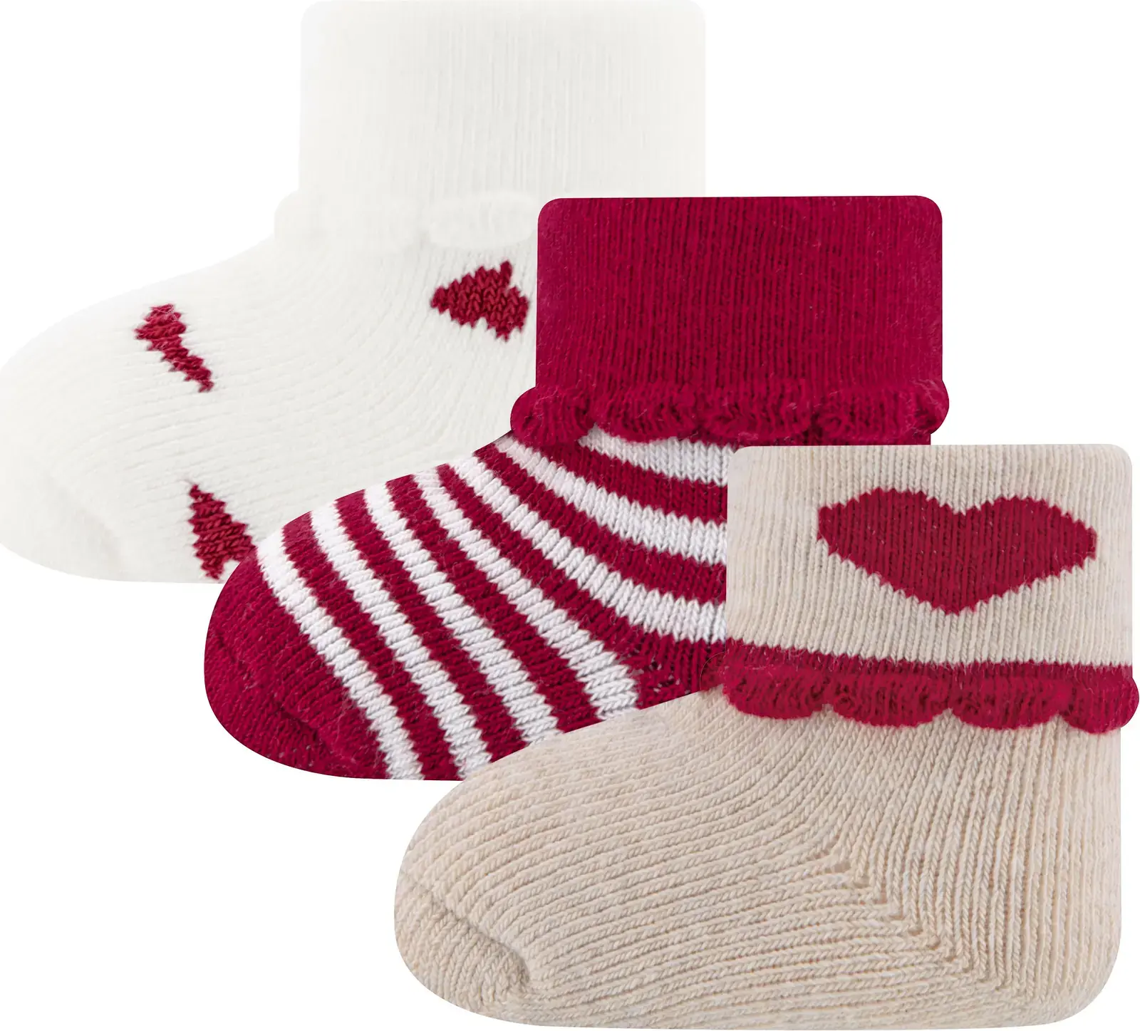 3-balení dětských ponožek Ewers Babysocken 3er Pack Herzen/Ringel - beige, latte, rot uni