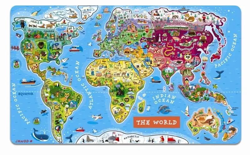 Mapa sveta – Drevené magnetické puzzle,Mapa sveta – Drevené magnetické puzzle - puzzle z kategorie 60 – 300 dielikov