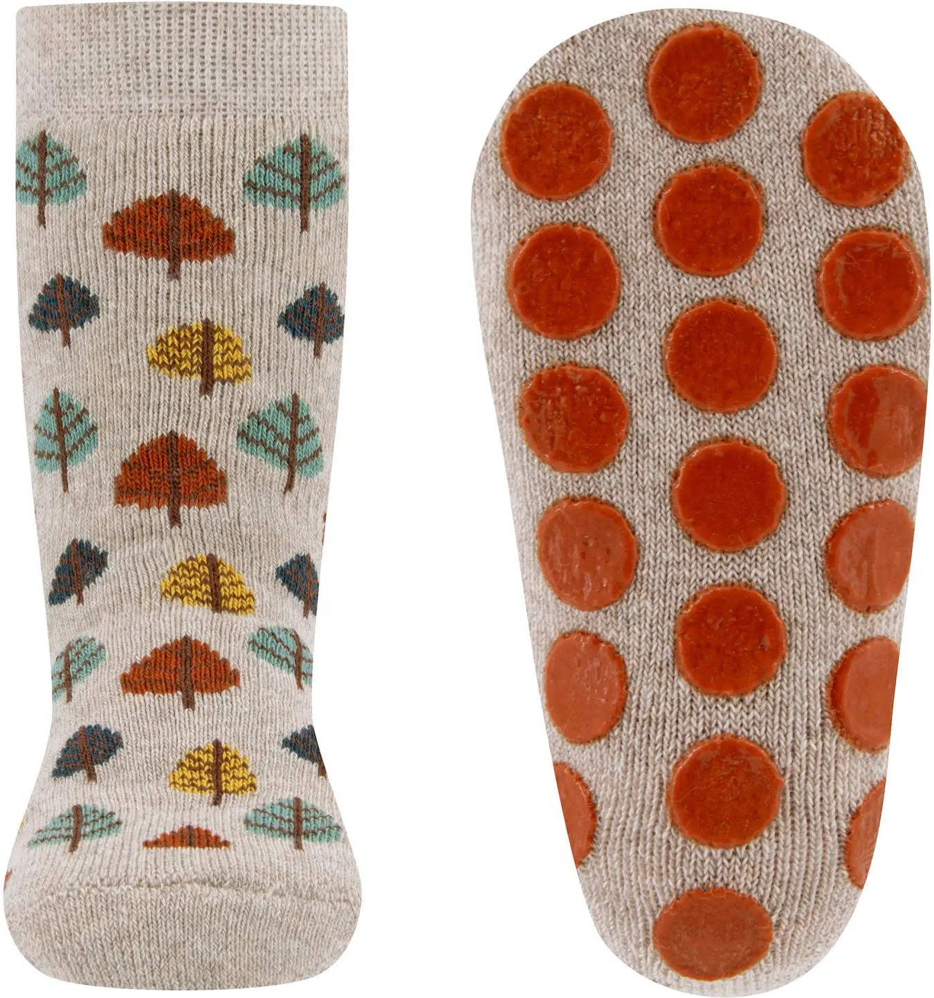 Dětské protiskluzové ponožky Ewers Stoppersocken GOTS Bäume - dkl beige mel 31-34