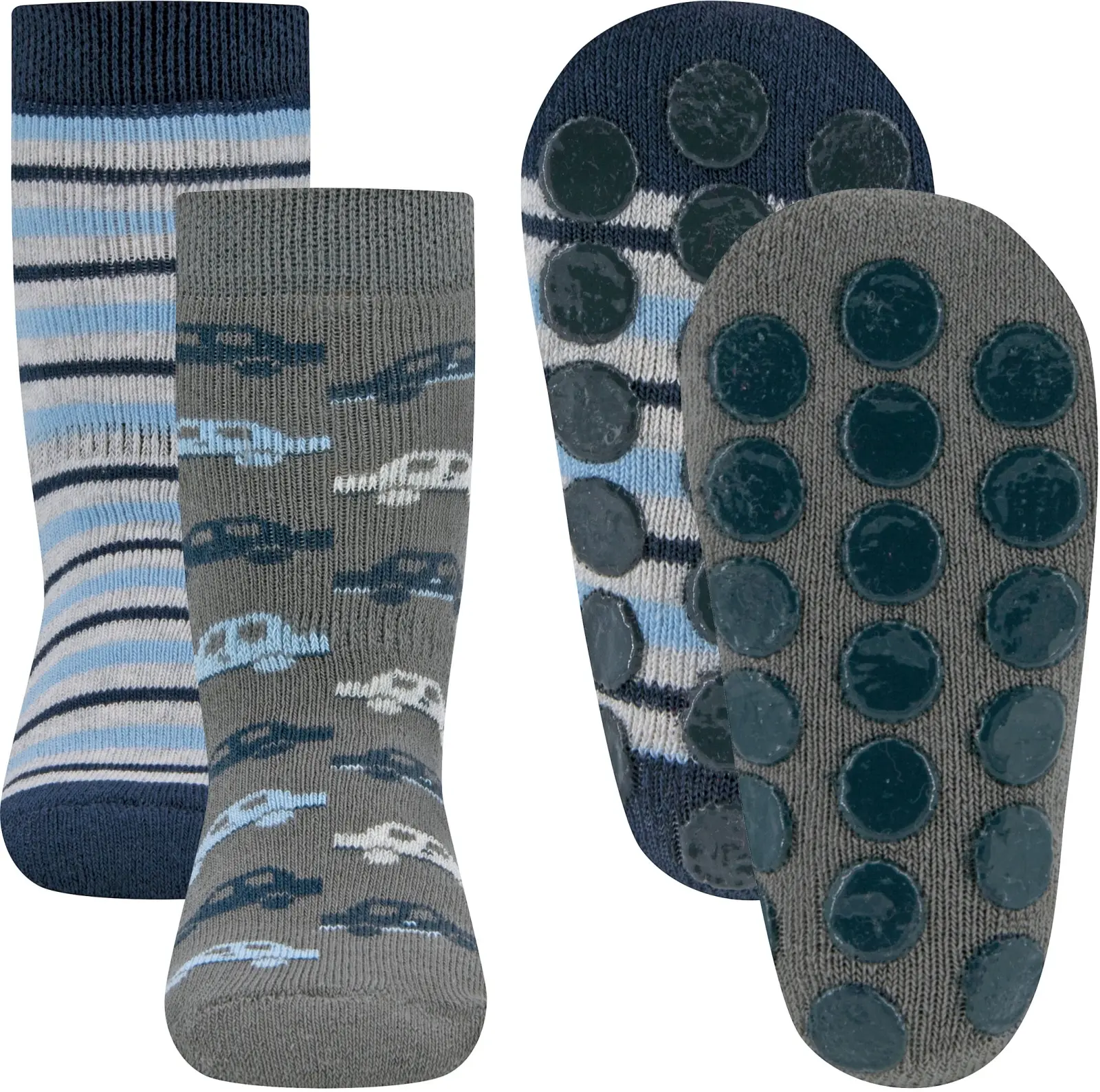 2-balení dětských protiskluzových ponožek Ewers Stoppersocken 2er Pack Autos/Ringel - 0002 31-34