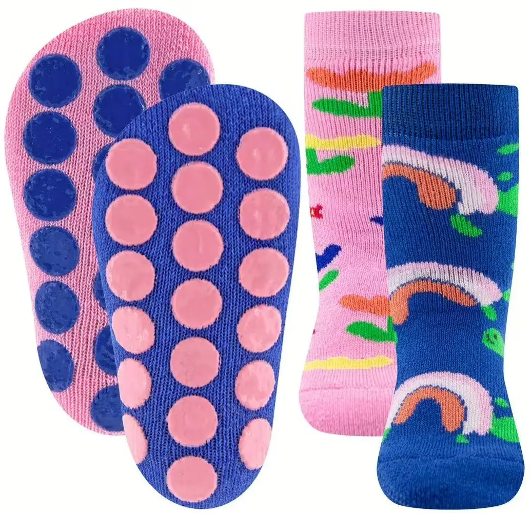 2-balení dětských protiskluzových ponožek Ewers Stoppersocken 2er Pack Blumen/Regenbogen - 0002 27-30