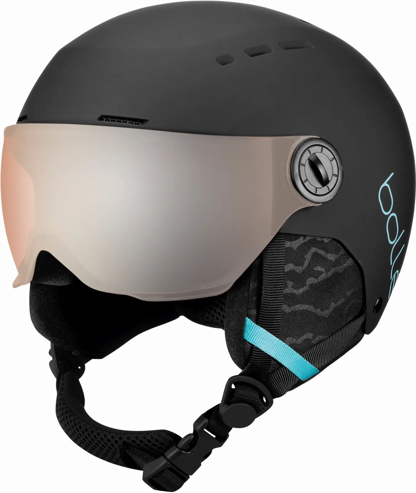 Dětská lyžařská helma Bollé Quiz Visor - Black Blue Matte/Orange Gun Cat 2 49-52