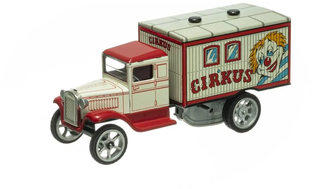 Dětská plechová hračka KOVAP - Retro dodávka Hawkeye na klíček - Cirkus