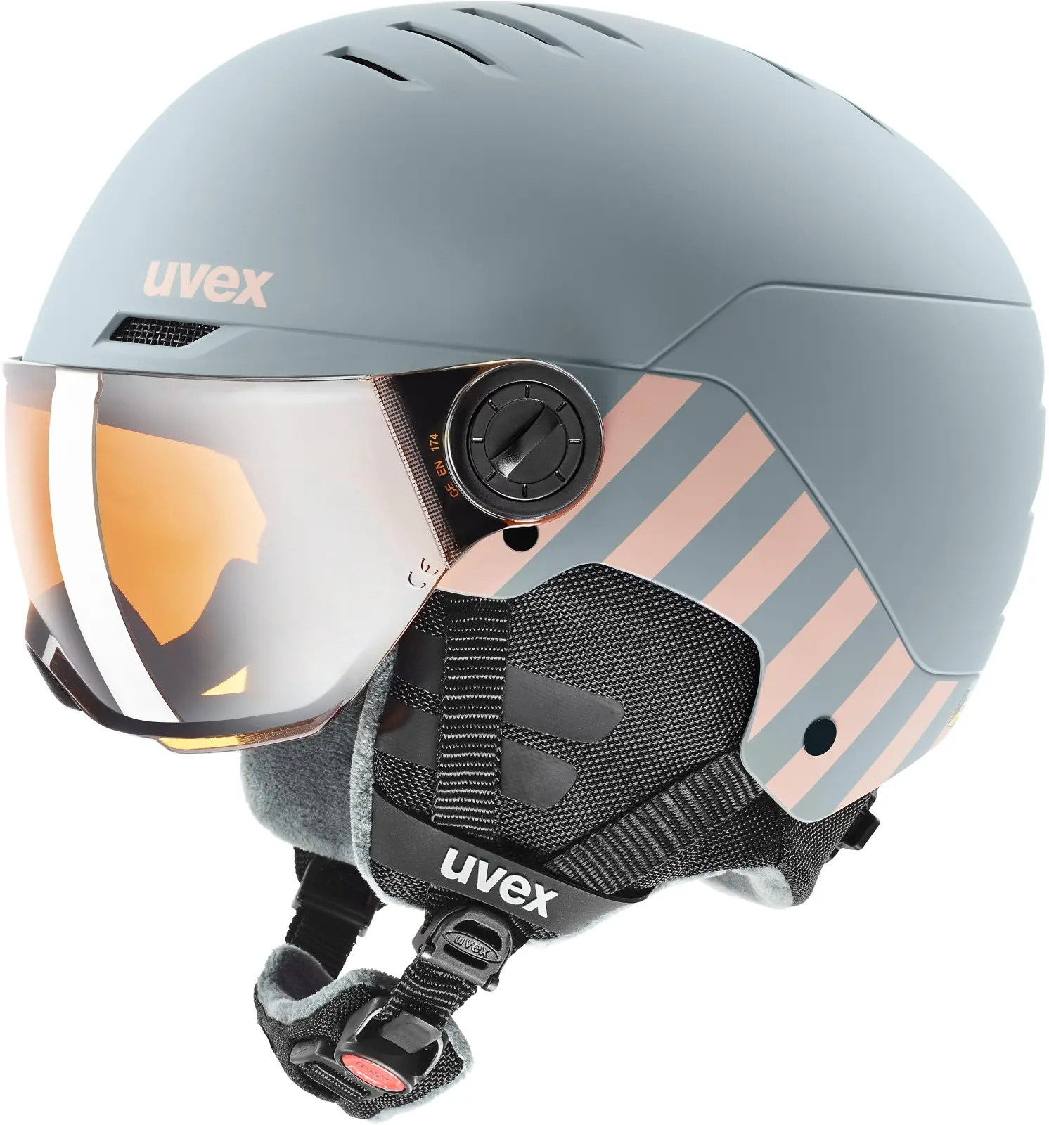 Dětská lyžařská helma Uvex Rocket jr. Visor - rhino/blush matt/litemirror silver lasergold lite (S2) 54-58