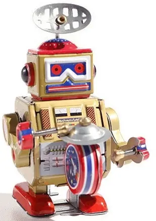 Replika historické hračky Blechfabrik - Robot Big Band 10 cm uni