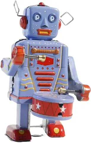 Replika historické hračky Blechfabrik - Robot s bubínkem 9,5 cm uni