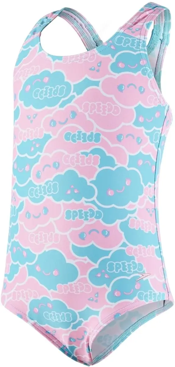 Dívčí jednodílné plavky Speedo Cosmic Cloud Essential All Over 1 Piece - bali blue/white/pink splash 74-80