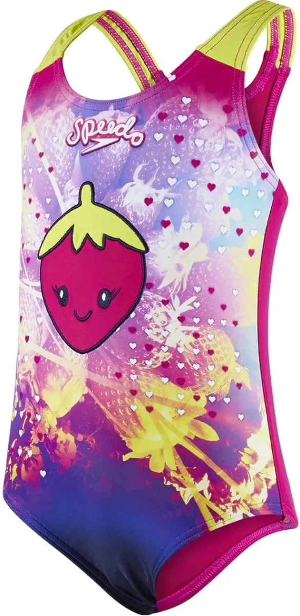 Dívčí jednodílné plavky Speedo Starfizz Essential Applique 1 Piece - electric pink/navy/lime punch 74-80
