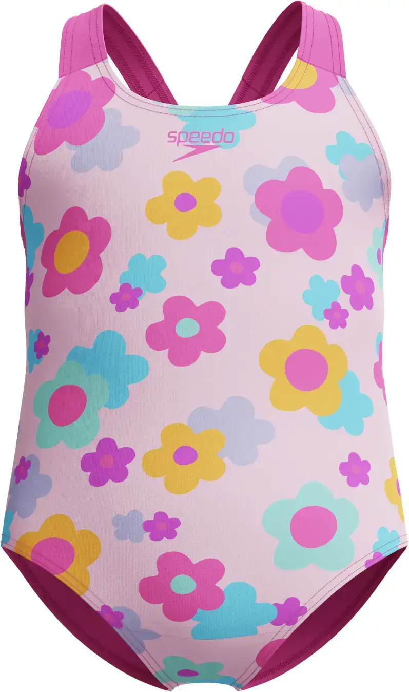 Dívčí plavky Speedo Infant Girls Printed Racerback Swimsuit - neon flamingo 125