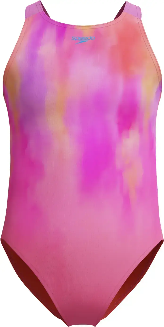 Dívčí plavky Speedo Girls Printed Pulseback Swimsuit - pink lemonade/neon violet 176