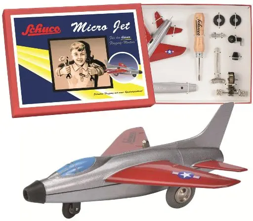 Replika historické hračky stavebnice Schuco - stíhačka F-100 Super Sabre uni