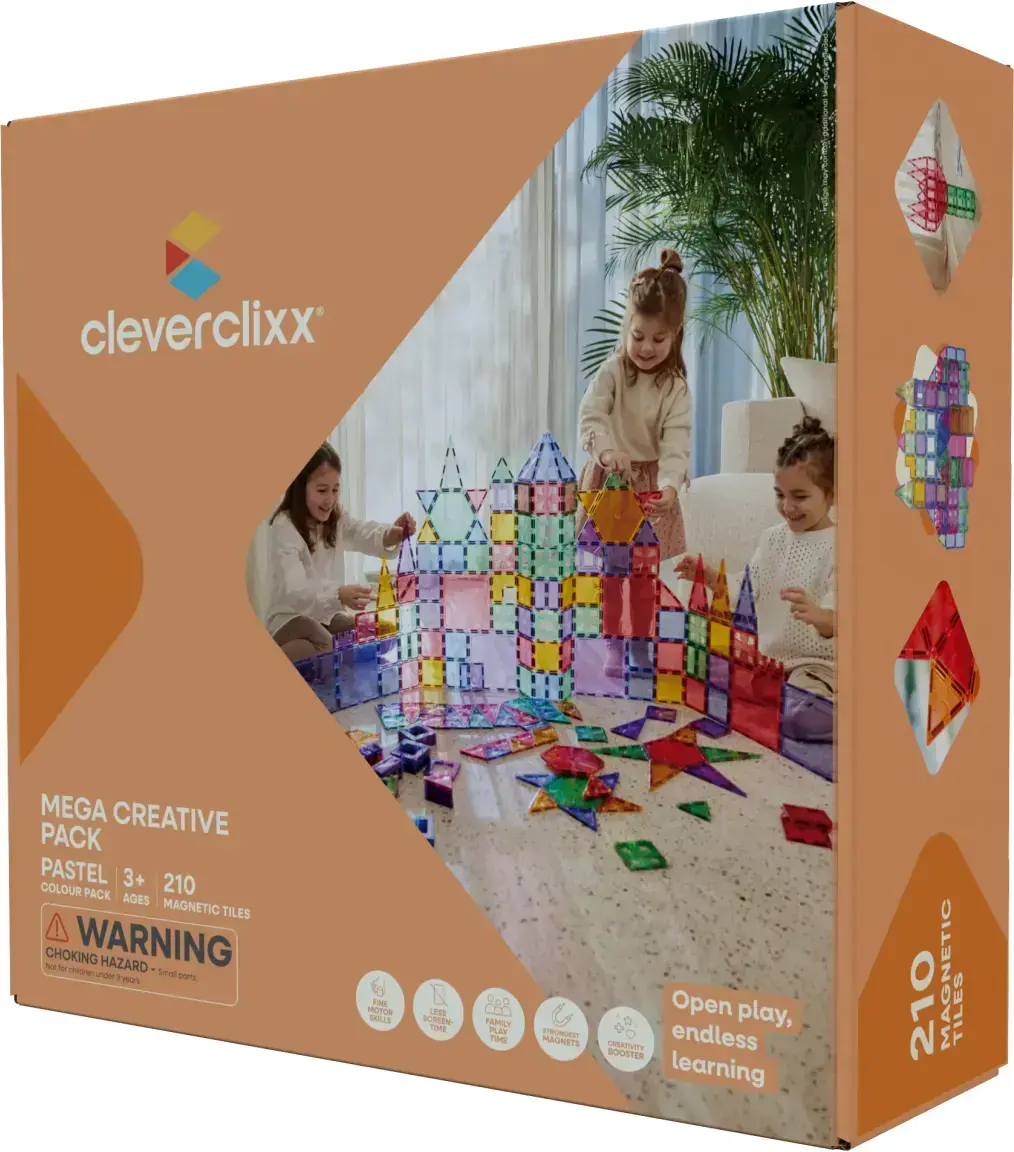 Cleverclixx Magnetická stavebnice Mega Creative Pack Pastel – 210 ks