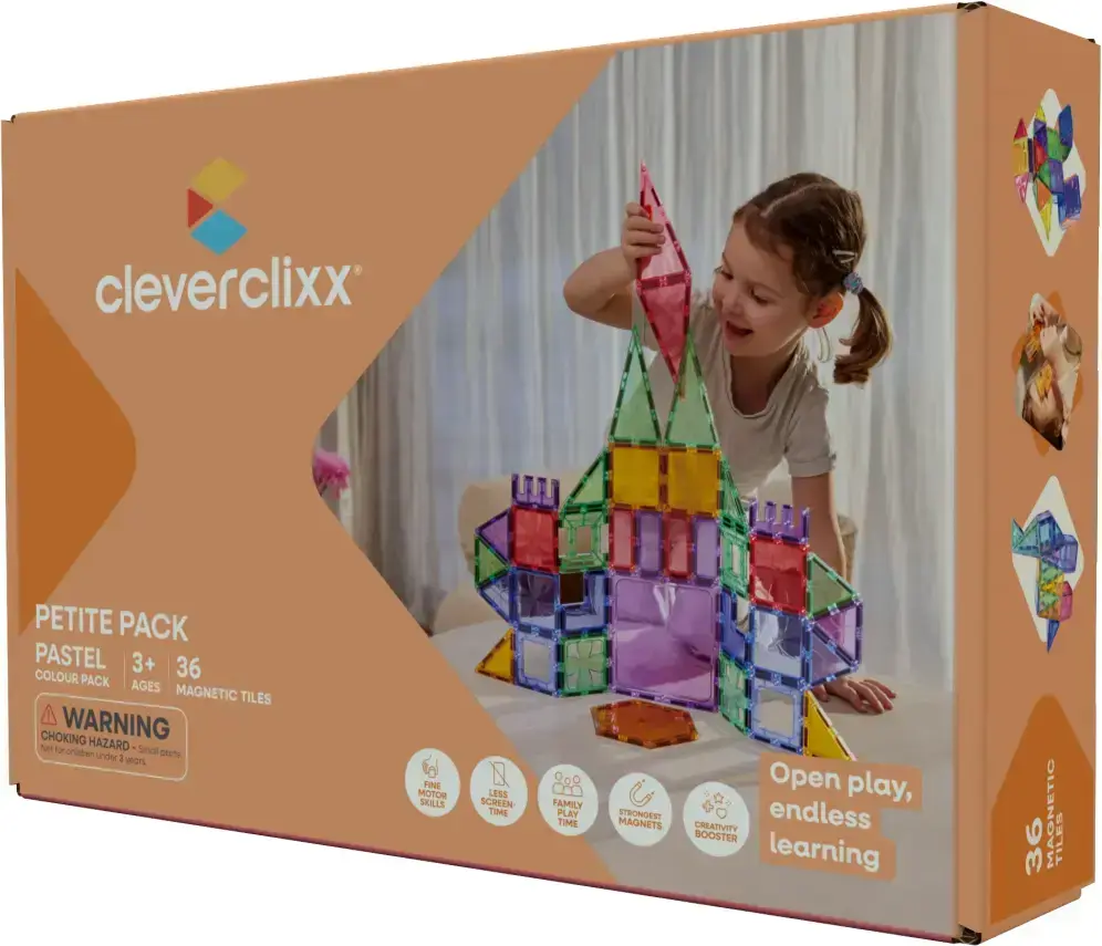 Cleverclixx Magnetická stavebnice Petite Pastel Pack – 36 ks