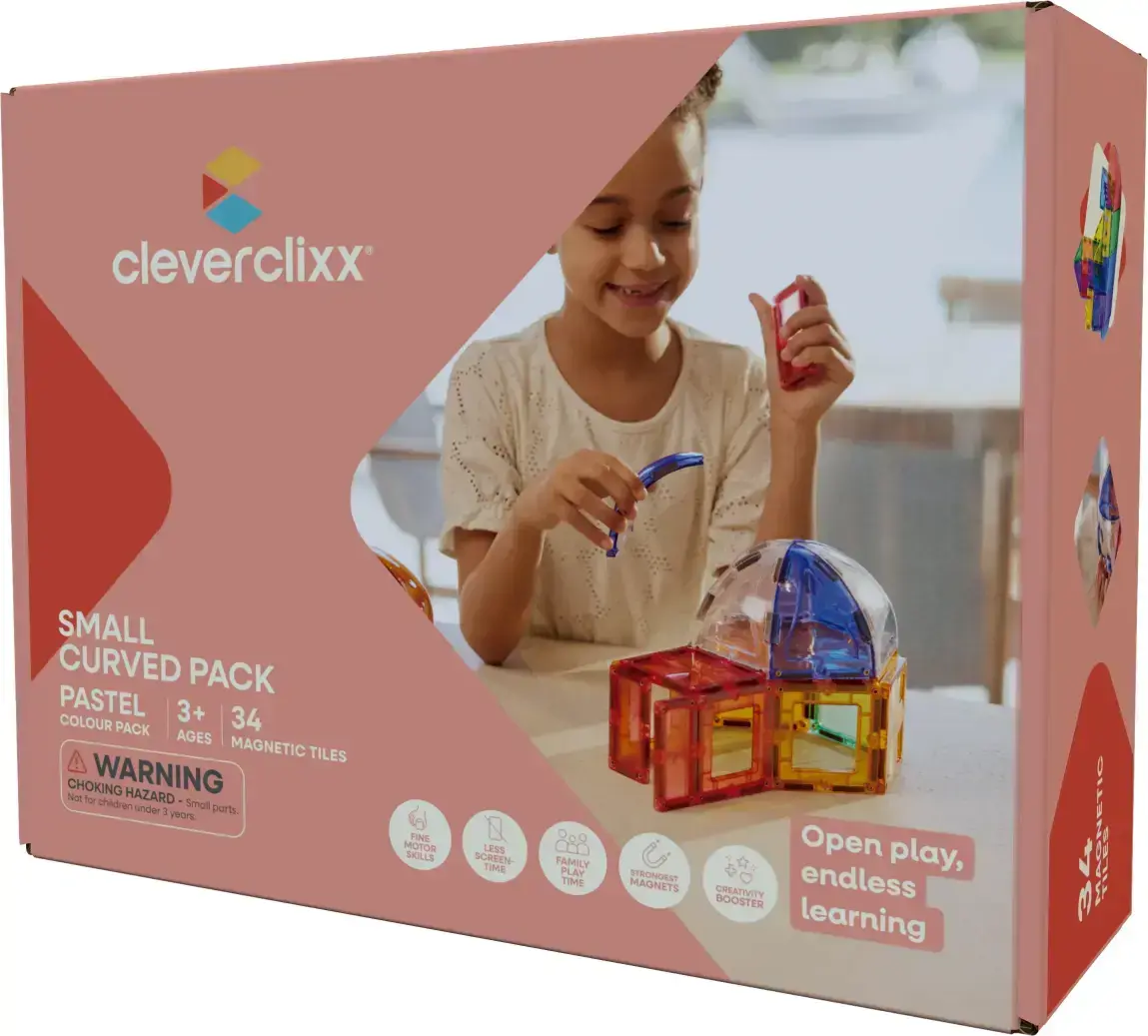Cleverclixx Magnetická stavebnice Small Curved Pack Pastel – 34 ks