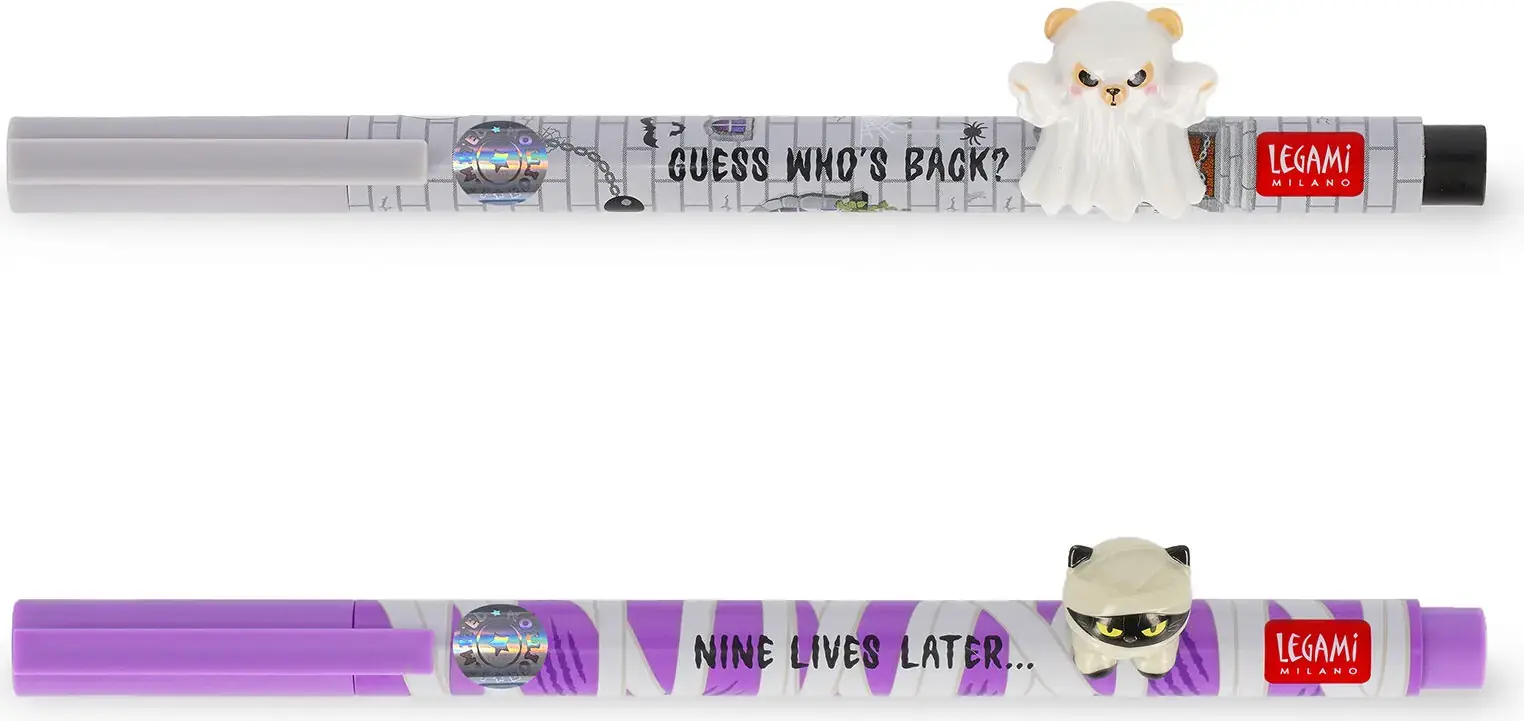 Set gelových per Legami Lovely Friends 2 Gel Pens With Animal Decoration 0,5 mm - Spooky Party uni