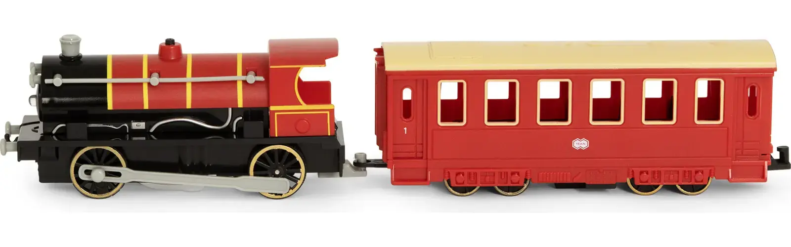 Parní lokomotiva Fumfings Tank Engine s vagónem - červená uni