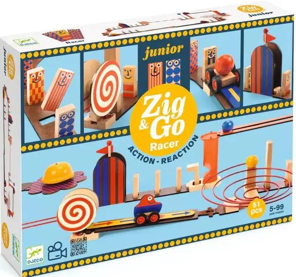 Dřevěná stavebnice Djeco - Zig & go Junior - Racer - 51pcs uni