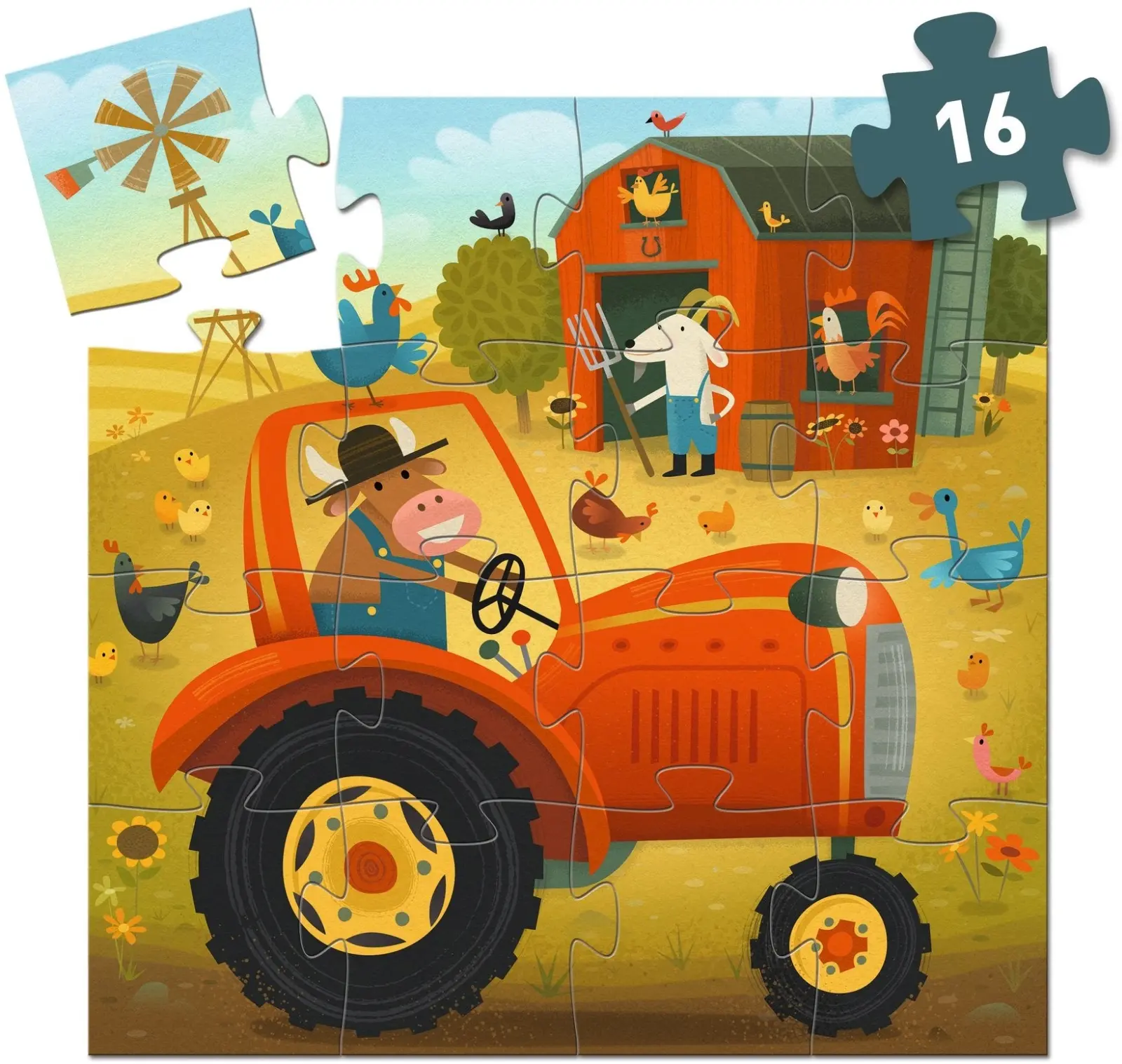 DJECO Puzzle v krabičce Traktor - 16 pcs