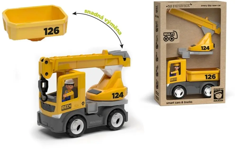 MultiGO ECO Build 2+1 - Igráček stavbař, auto, jeřáb, valník