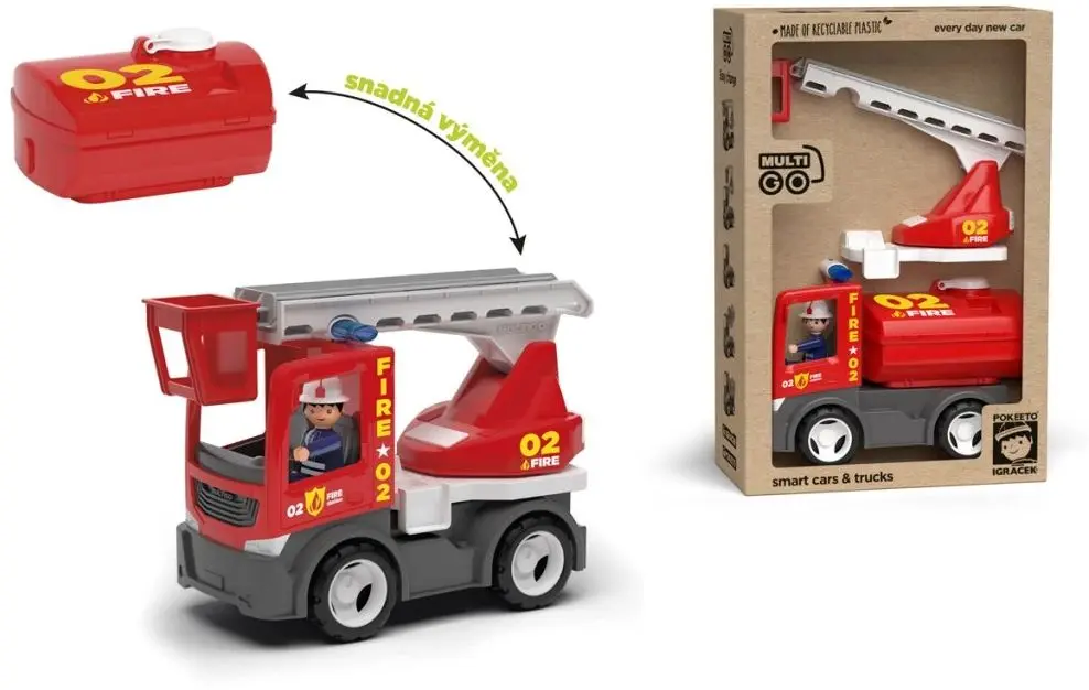 MultiGO ECO Fire 2+1 - Igráček hasič, auto, žebřík, cisterna