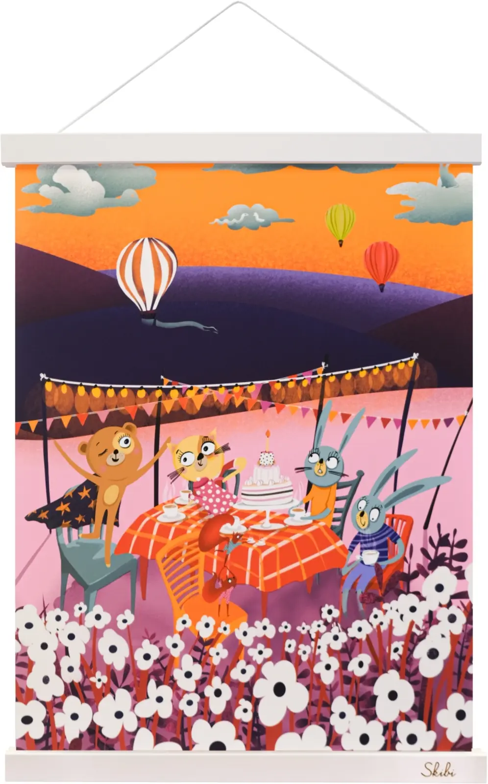 Art print plakát Skibi A3 - Medvědova oslava - bílá lišta uni
