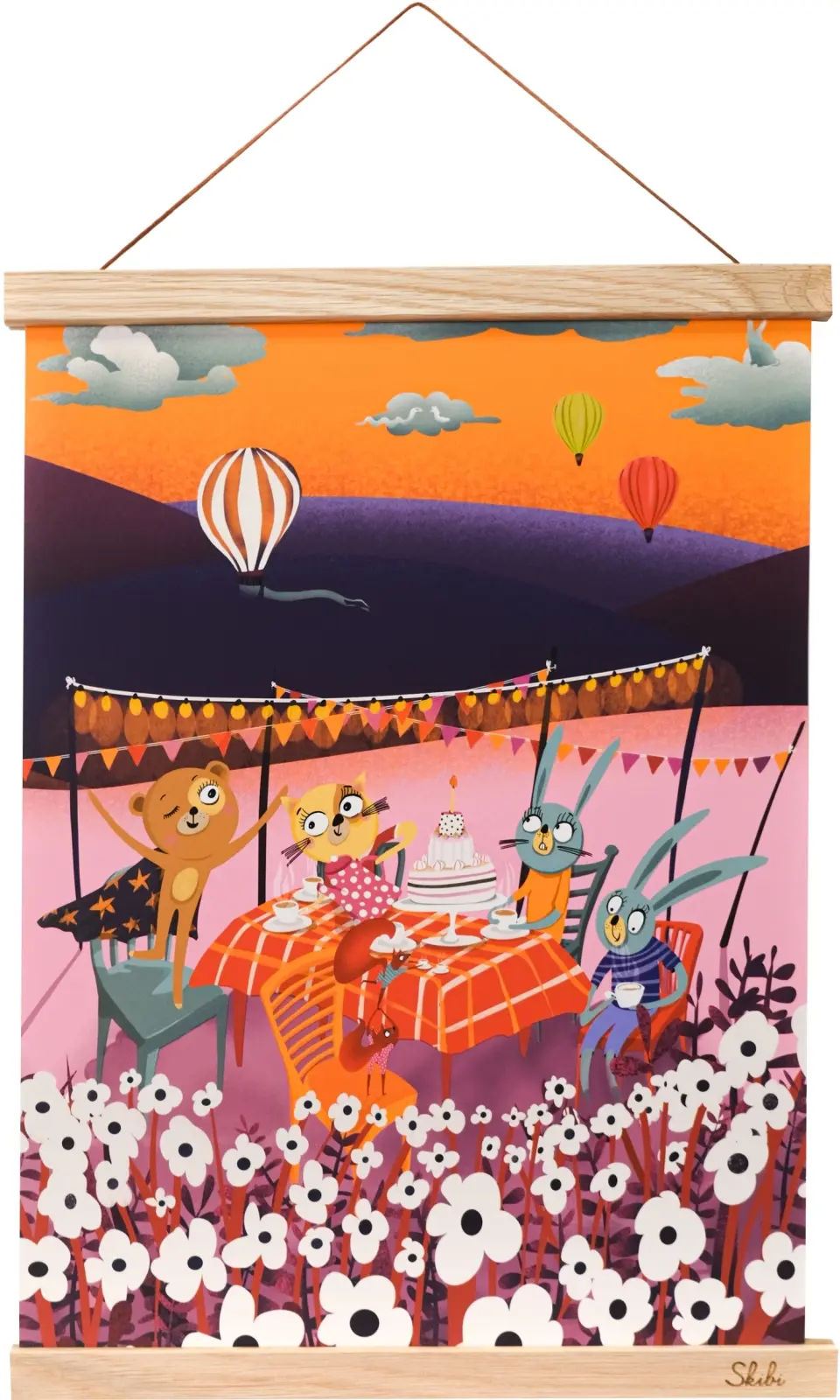 Art print plakát Skibi A3 - Medvědova oslava - dubová lišta uni