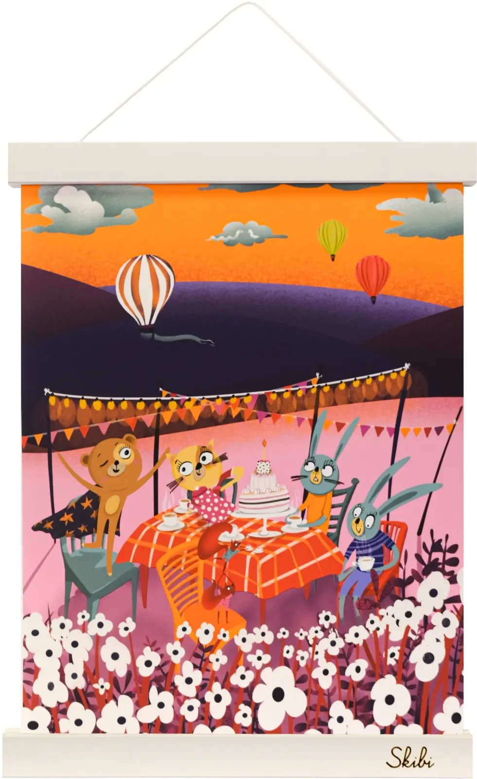 Art print plakát Skibi A4 - Medvědova oslava - bílá lišta uni