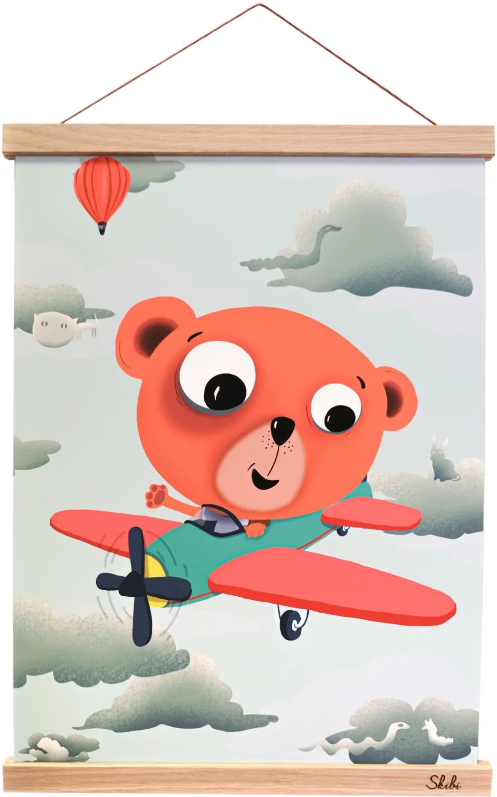 Art print plakát Skibi A3 - Skibi pilotem - dubová lišta uni