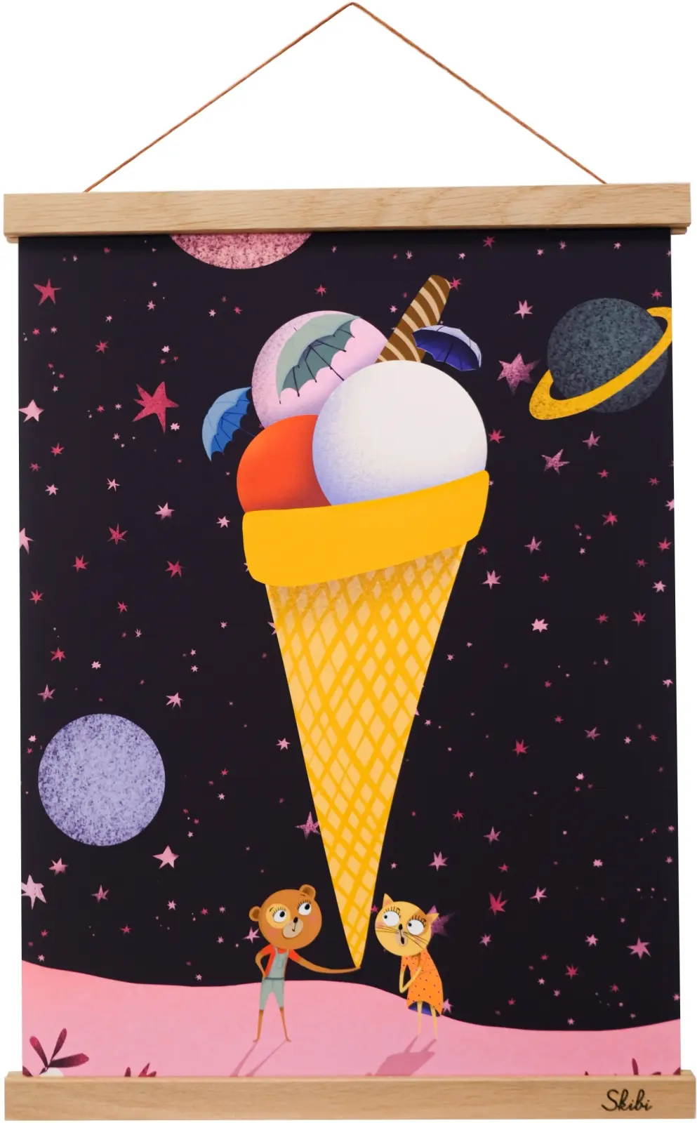 Art print plakát Skibi A3 - Vesmírná zmrzlina - dubová lišta uni