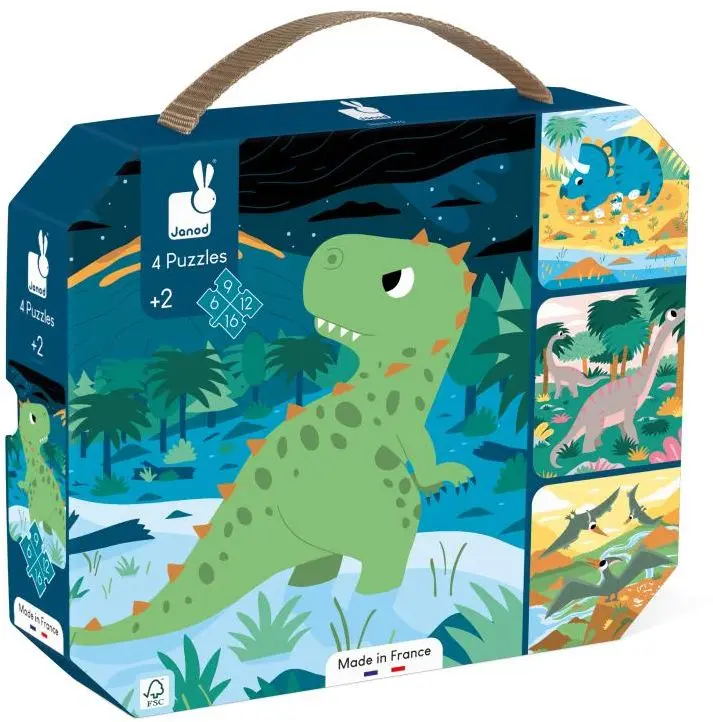 Puzzle v kufríku 4v1 Dinosaury 6-9-12-16 ks,Puzzle v kufríku 4v1 Dinosaury 6-9-12-16 ks - puzzle z kategorie Maxi dieliky