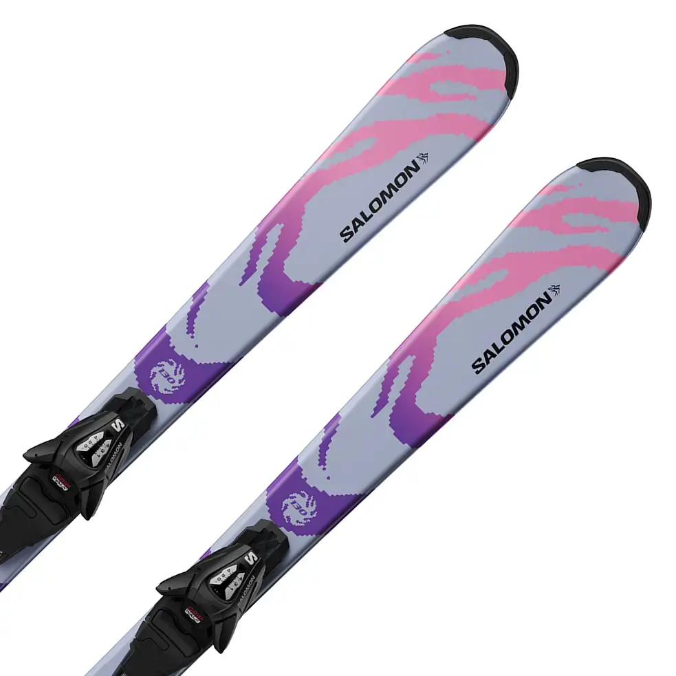 Sjezdové lyže Salomon QST JR Cosmic Sky M + Juniortrak C5GW - Cosmic Sky/Pastel Pink/Ultra Violet 130