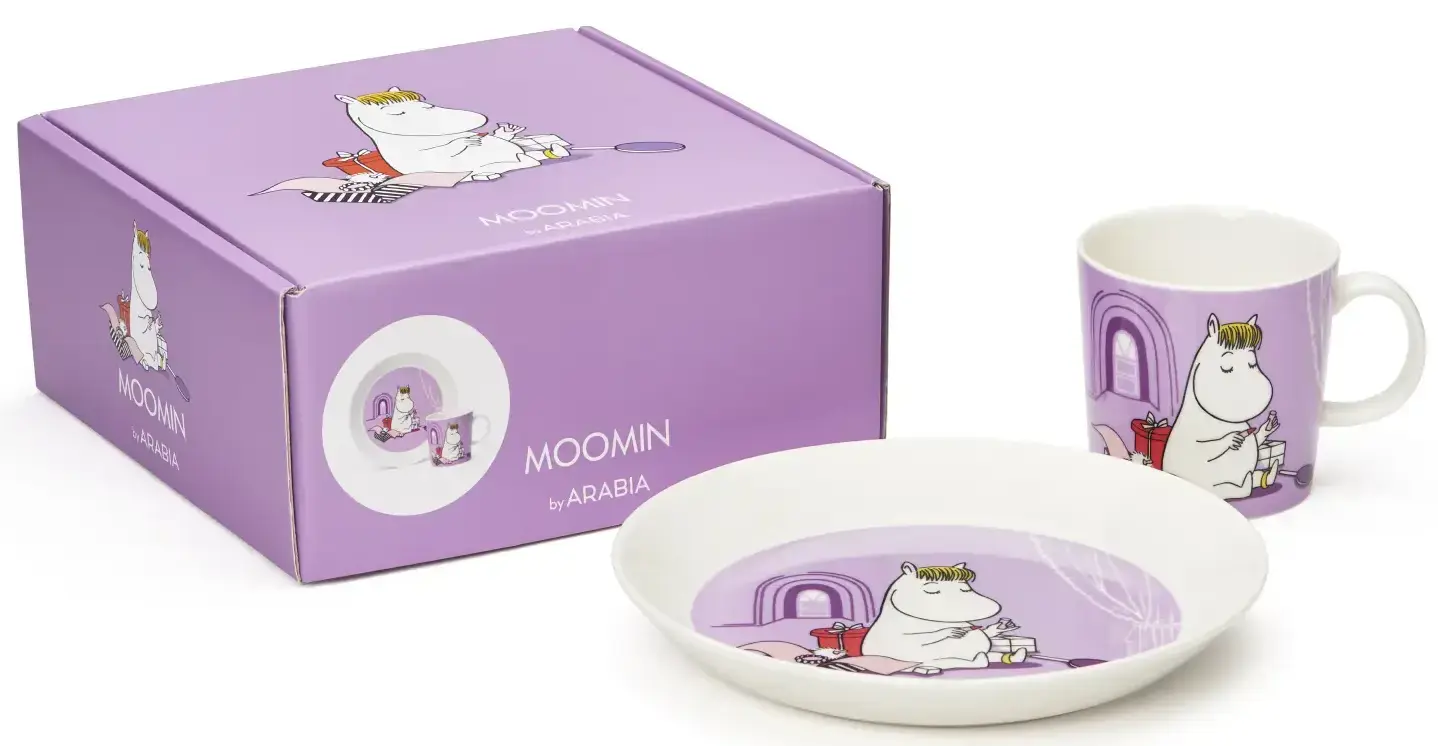 Set hrnečku a talířku Moomin Arabia lila uni