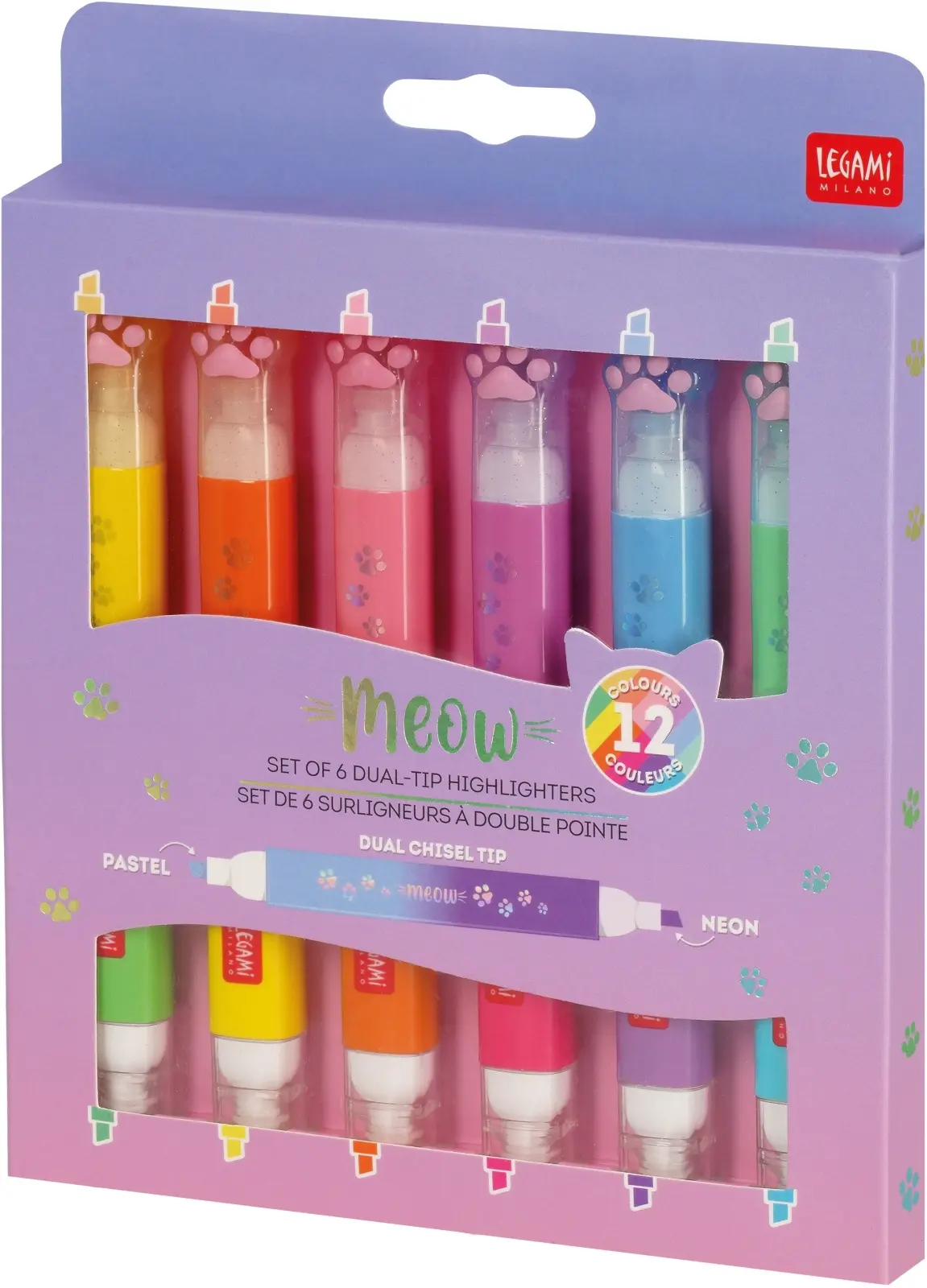 Sada zvýrazňovačů Legami Meow - 6 Dual-Tip Highlighters - Kitty - Multicolor Ink uni