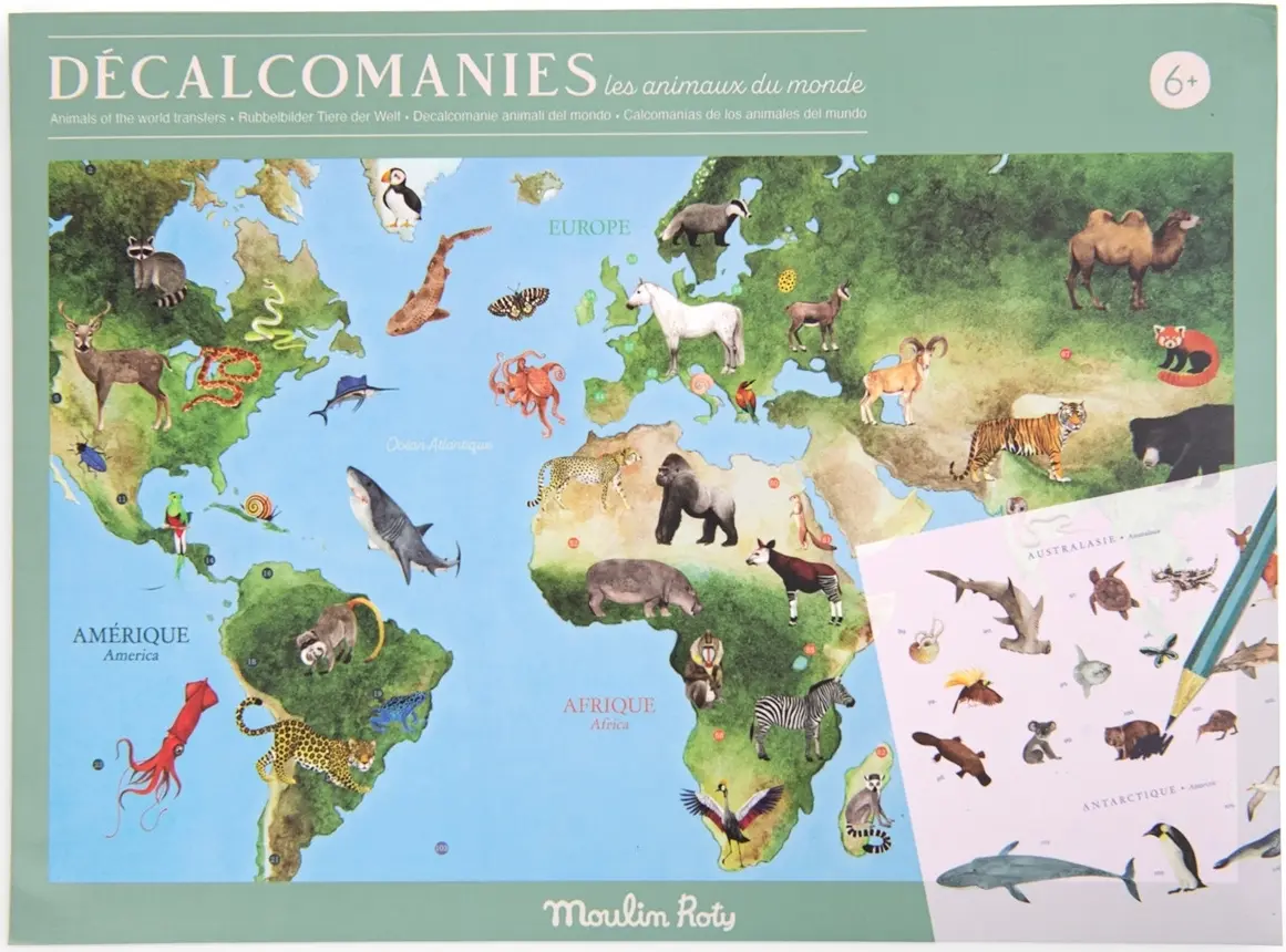 Mapa světa Moulin Roty s propisovacími obrázky Tout autour du monde