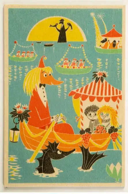 Dřevěná pohlednice Anglo-Nordic Moomin svatba uni
