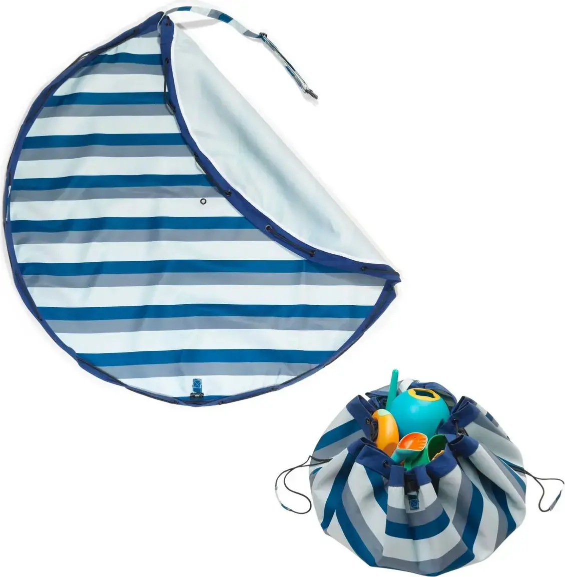 Nepromokavá hrací podložka a vak na hračky Play&Go Noomad outdoor - Blue / green stripes uni