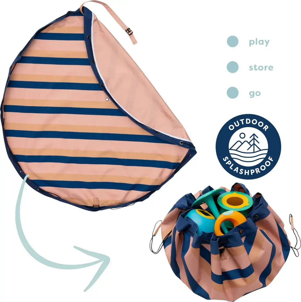 Nepromokavá hrací podložka a vak na hračky Play&Go Noomad outdoor - Mokka stripes uni