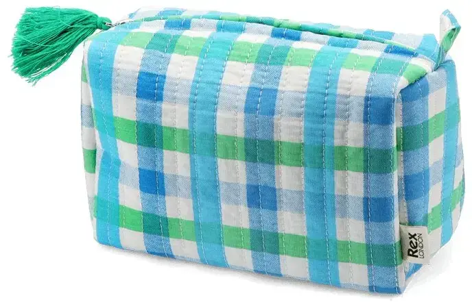Bavlněná taštička na make-up Rex London - Blue Gingham uni