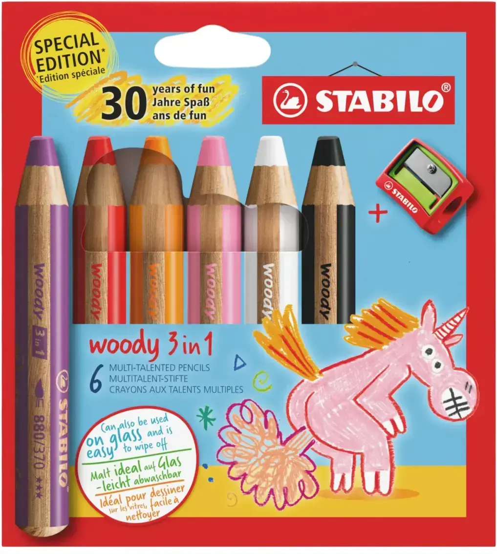 STABILO woody 3 in 1 - sada 6 ks s ořezávátkem / Unicorn design