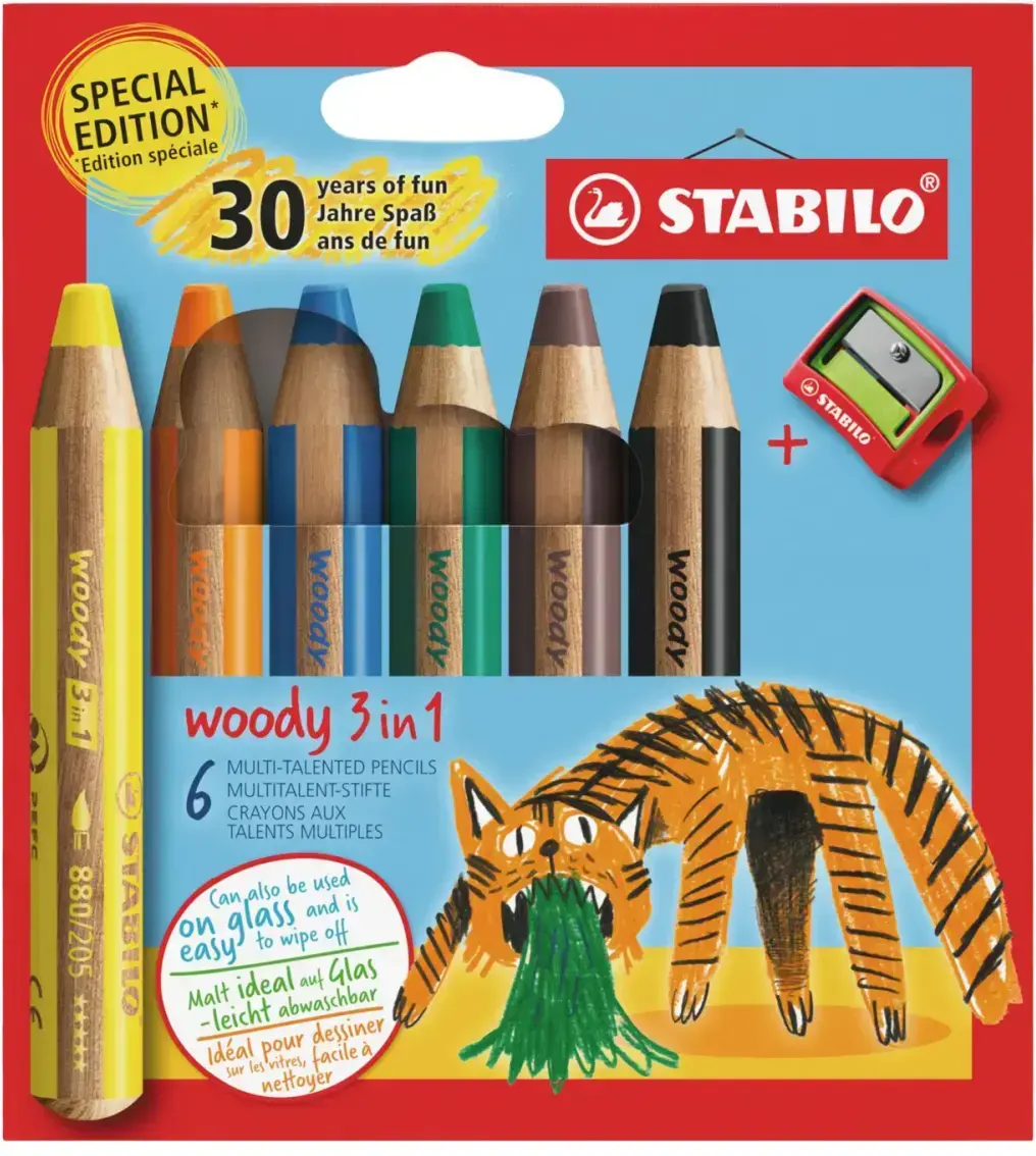STABILO woody 3 in 1 - sada 6 ks s ořezávátkem / Tiger design