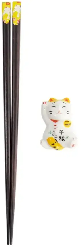 Dárková sada jídelních hůlek s podložkou Tokyo Design Studio Lucky Cat C uni