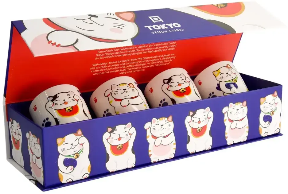 Dárkový set hrnečků Tokyo Design Studio Kawaii Lucky Cat 4 ks 170 ml uni