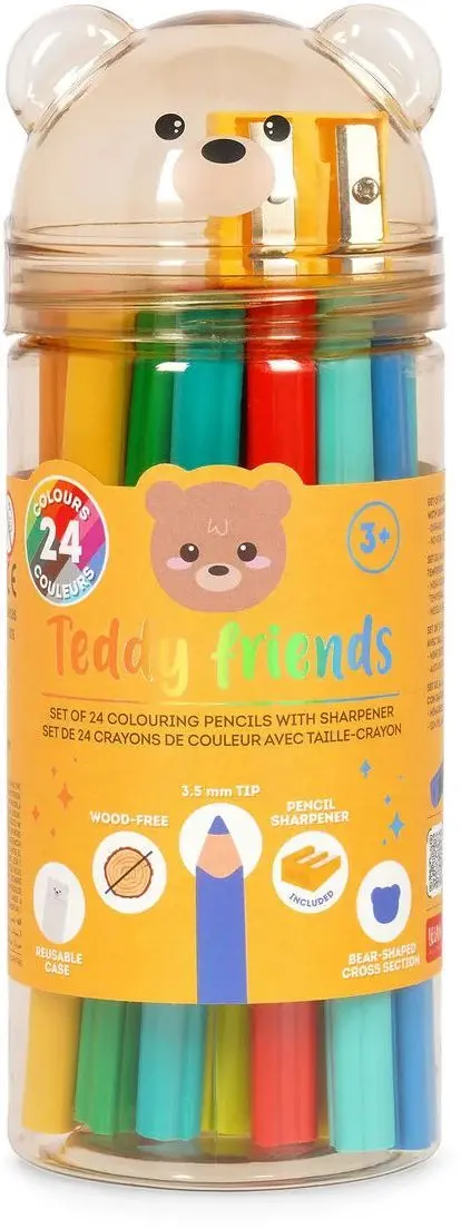 Set 24 pastelek s ořezávátkem Legami - Teddy Bear uni