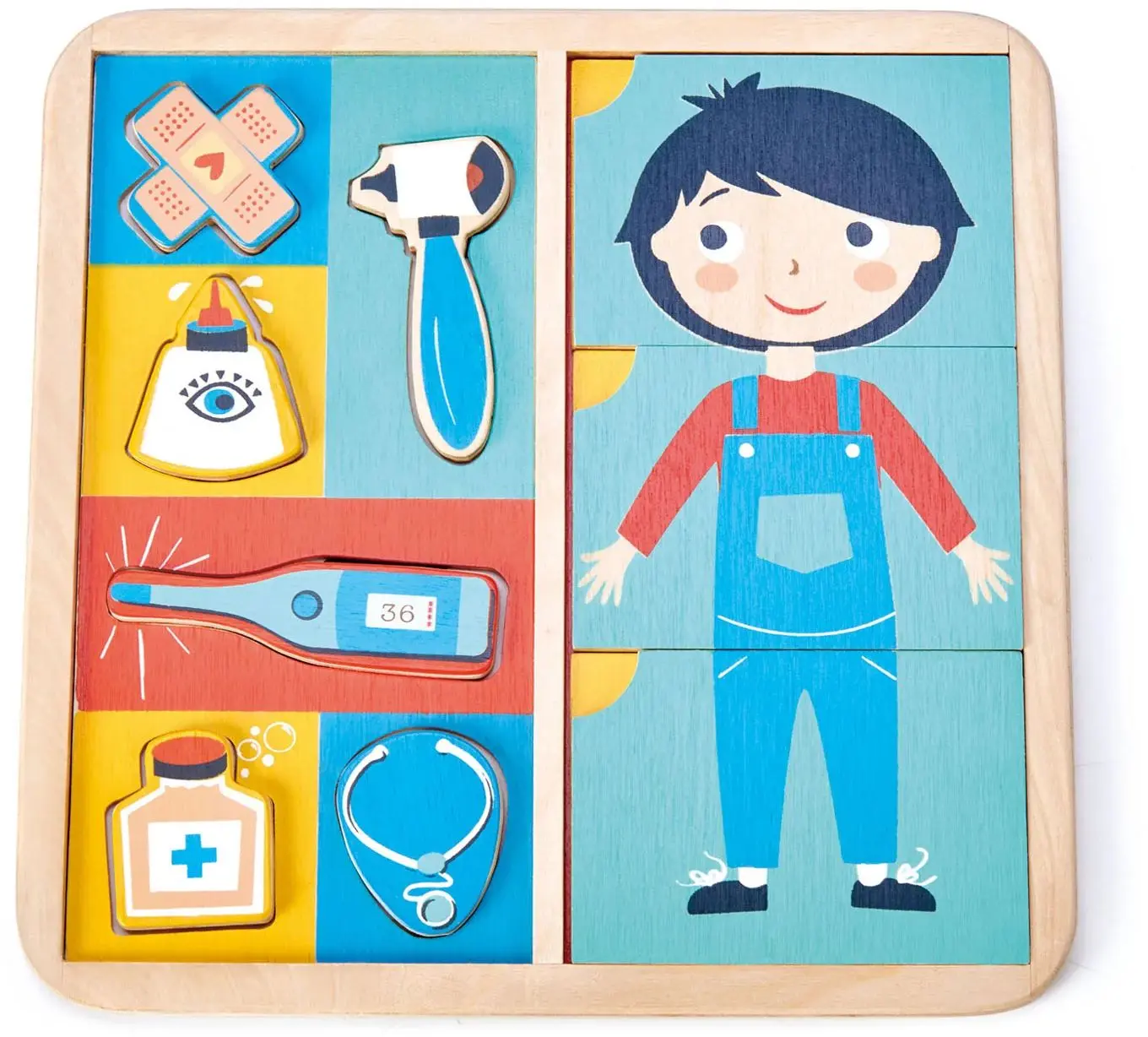 Dřevěné puzzle lidské tělo Ouch Puzzle Tender Leaf Toys z čeho jsme a jak se léčit 12dílná sada