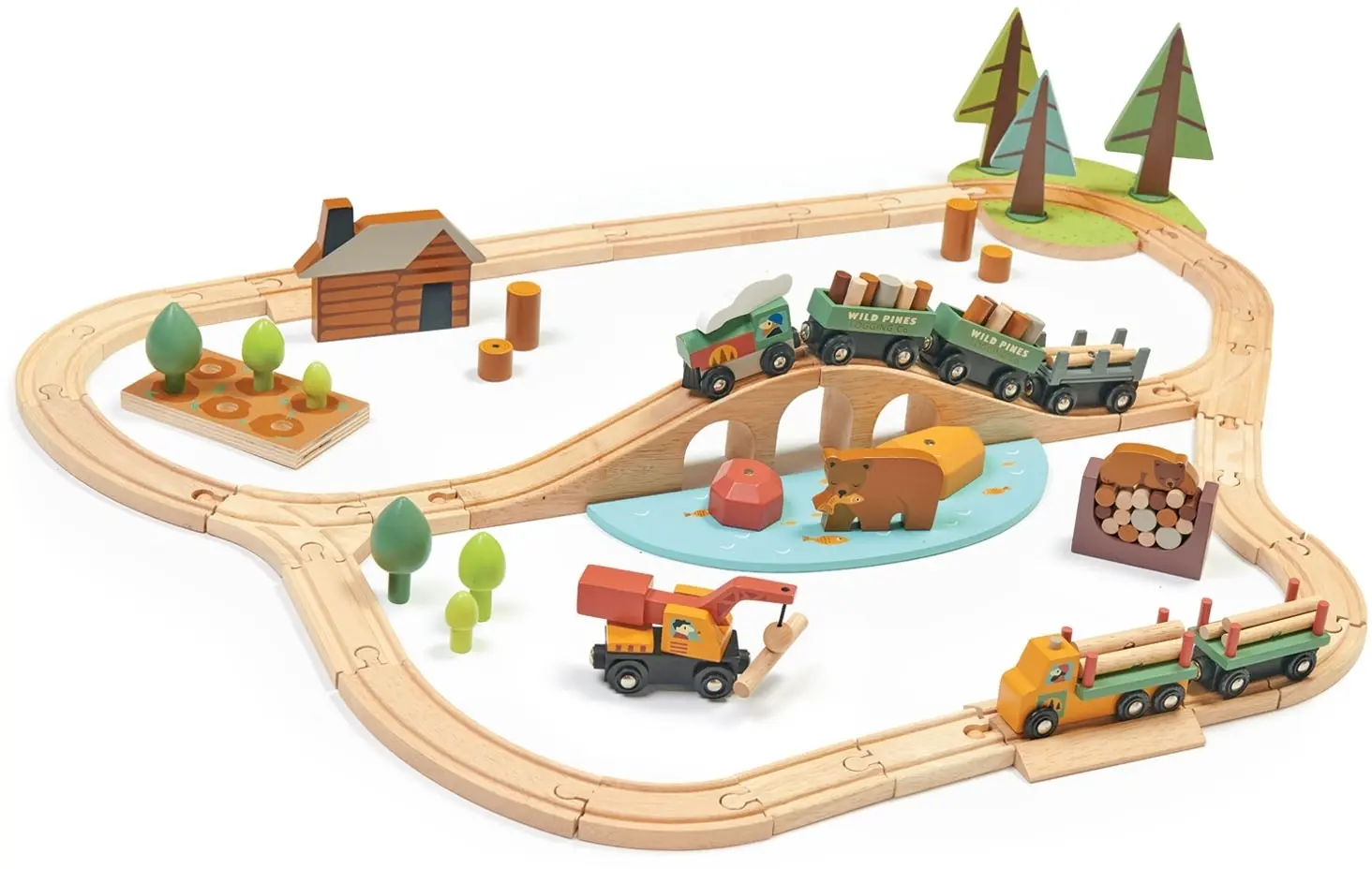 Velká dřevěná vláčkodráha Tender Leaf Wild Pines train Set