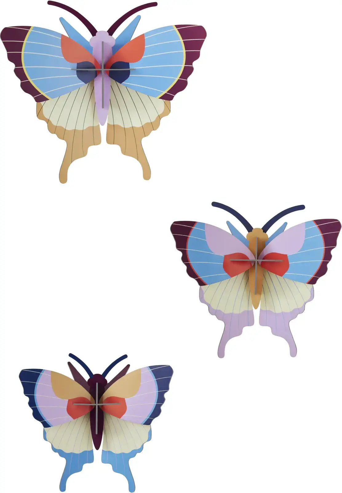 Nástěnná dekorace Studio Roof - Plum Fringe Butterflies, sada 3 kusů uni